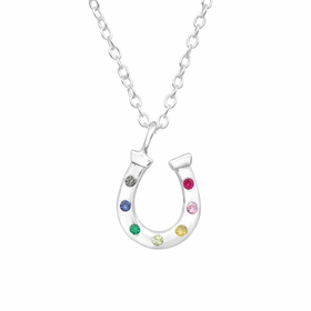 Glücksbringer Hufeisenkette mit Zirkonia in 925 Sterling...