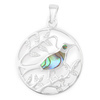 Auf dem Bild zu sehen ist ein Damen Anhänger mit einem Vogel im Baum aus 925 Sterling Silver echt Silber mit Perlmutt