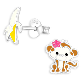 Affe mit Banane Kinder Ohrringe aus 925 Silber