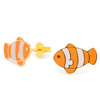 Auf dem Bild zu sehen sind Damen Ohrringe Clown Fisch Ohrstecker aus Messing Gold plattiert handbemalt