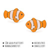 Das Bild mit Beschreibung zeigt Damen Ohrringe Clown Fisch Ohrstecker aus Messing Gold plattiert handbemalt