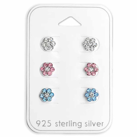 Elegantes Blumen-Ohrstecker-Set mit Kristallen aus 925er...