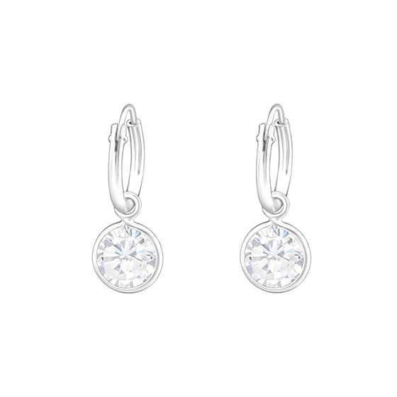 Auf dem Bild zu sehen sind Kinder Ohrringe Creolen aus 925 Sterling Silver echt Silber mit weißem Kristallen