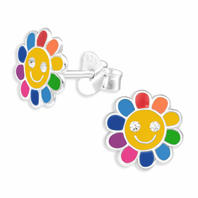 Auf dem Bild zu sehen sind Bunte Blumen Ohrringe aus 925...
