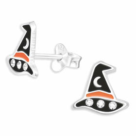 Auf dem Bild zu sehen sind Hexen Hut Ohrringe aus 925 Silber