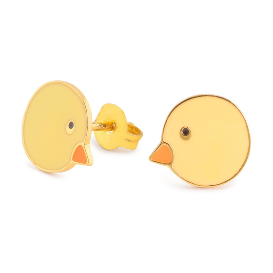 Auf dem Bild zu sehen sind Damen Ohrringe Küken Kopf Ohrstecker aus Messing Gold plattiert handbemalt